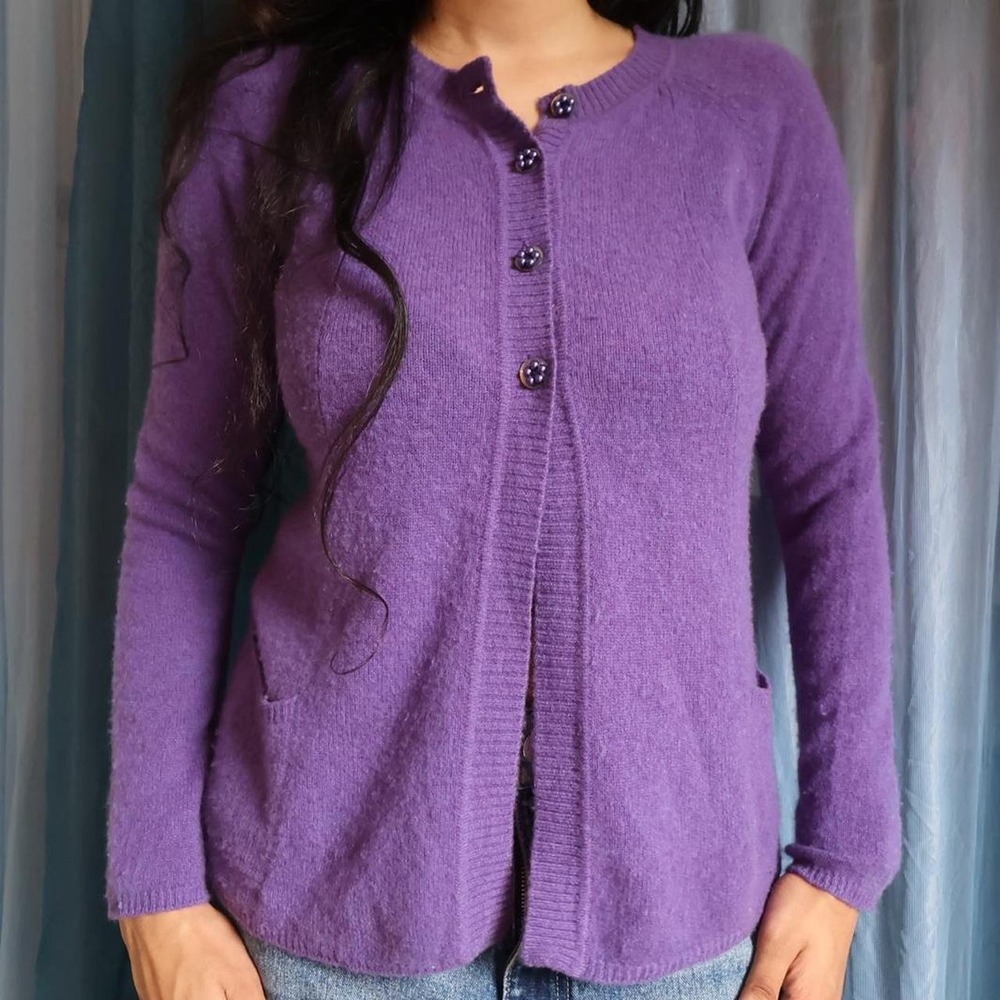 100% Cashmere Purple Cardigan Sweater